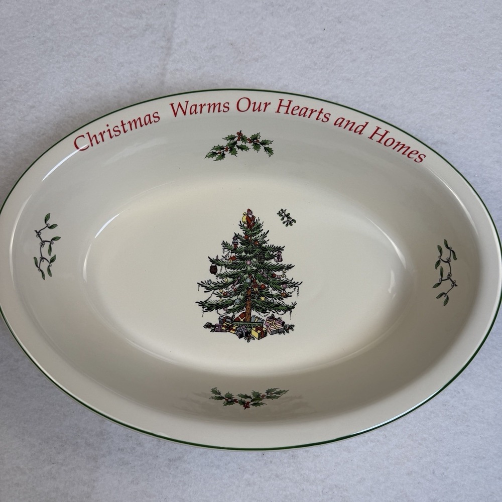 Spode Christmas Tree Sentiment Oval Rim Dish 12.75" Warms Our Hearts & Homes NIB - Picture 2 of 8